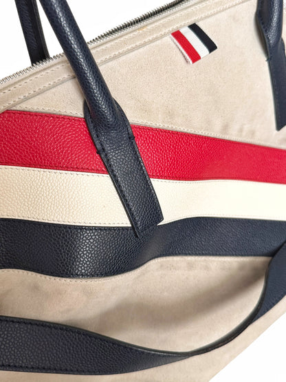 Suede Pebble Leather Stripe Duffle Bag