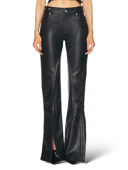 Hook Eye Flare Vegan Leather Pants