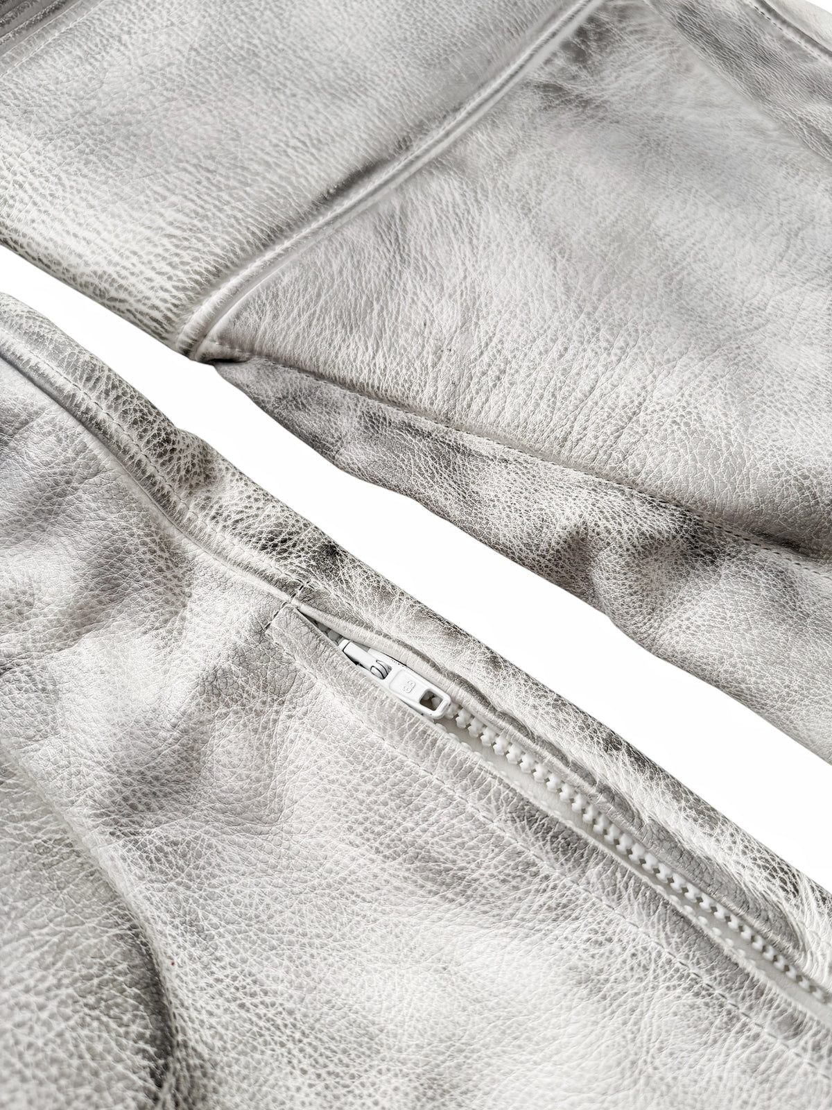 Mud Show White Leather Biker Pants