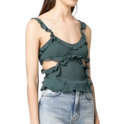 Green Ruffled Camisole Tank Top