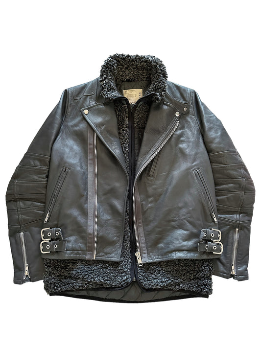 Two-Layer Cowhide Fleece Detachable Vest Rider Jacket