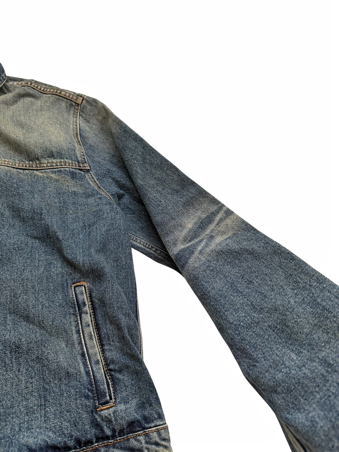 Sun Faded Denim Pleated Trucker Jacket
