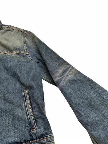 Sun Faded Denim Pleated Trucker Jacket