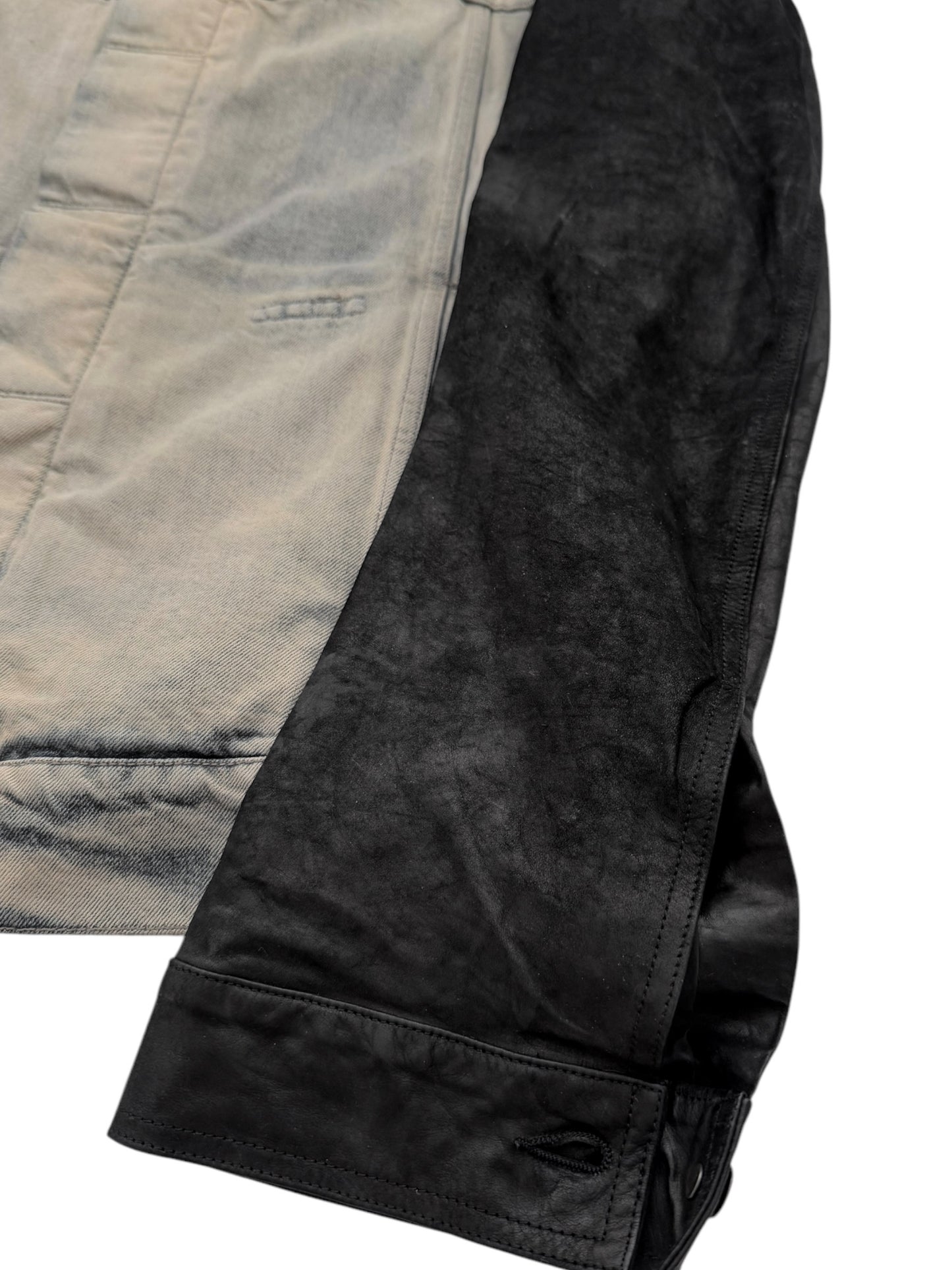 Crust Oiled Leather Stooge Trucker Denim Jacket