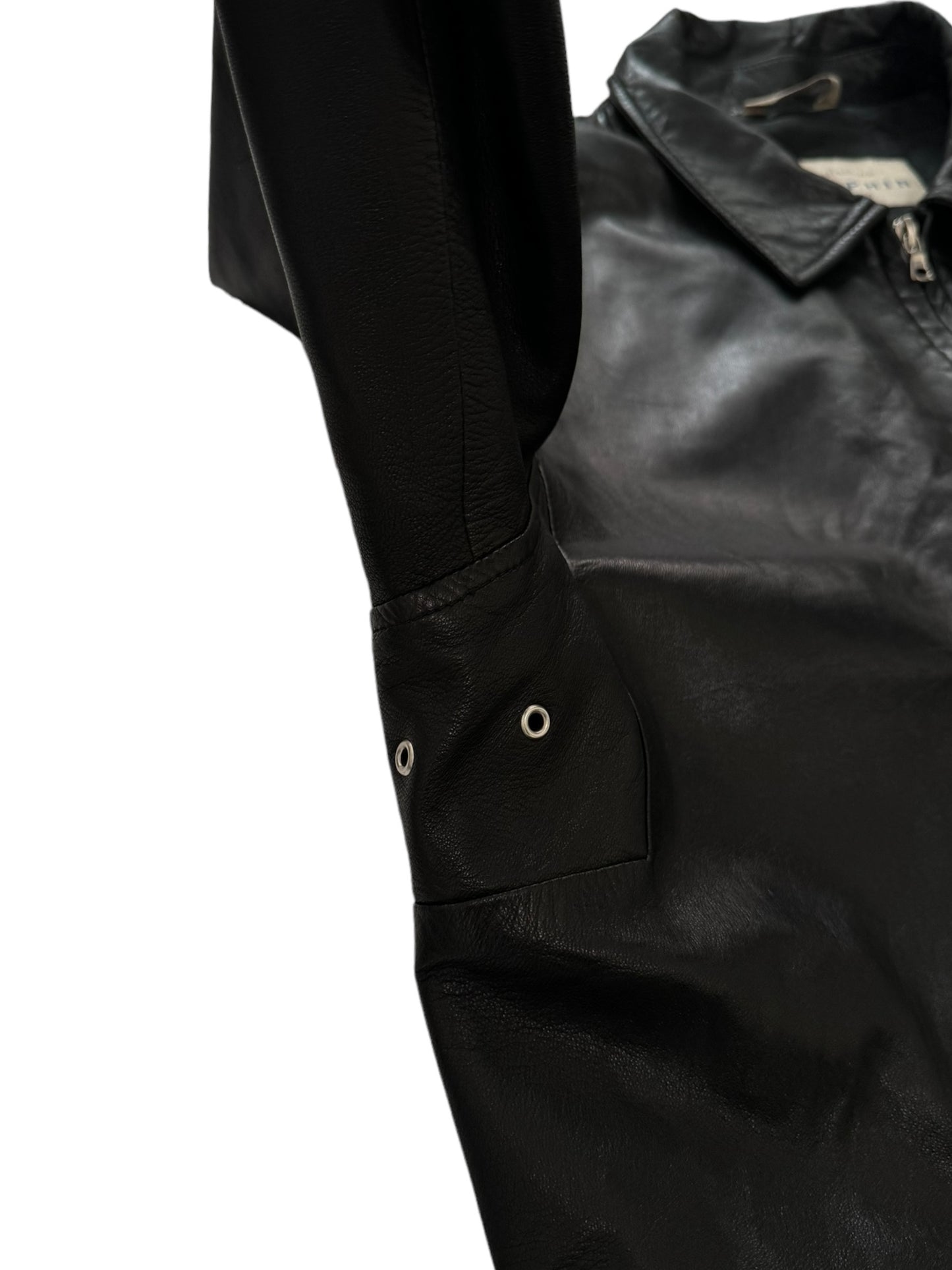 Long Chore Work Leather Zip Jacket