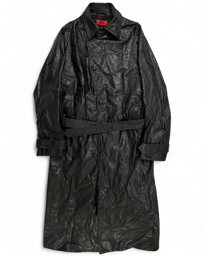 2024 Paper Effect Distressed Leather Trench Coat