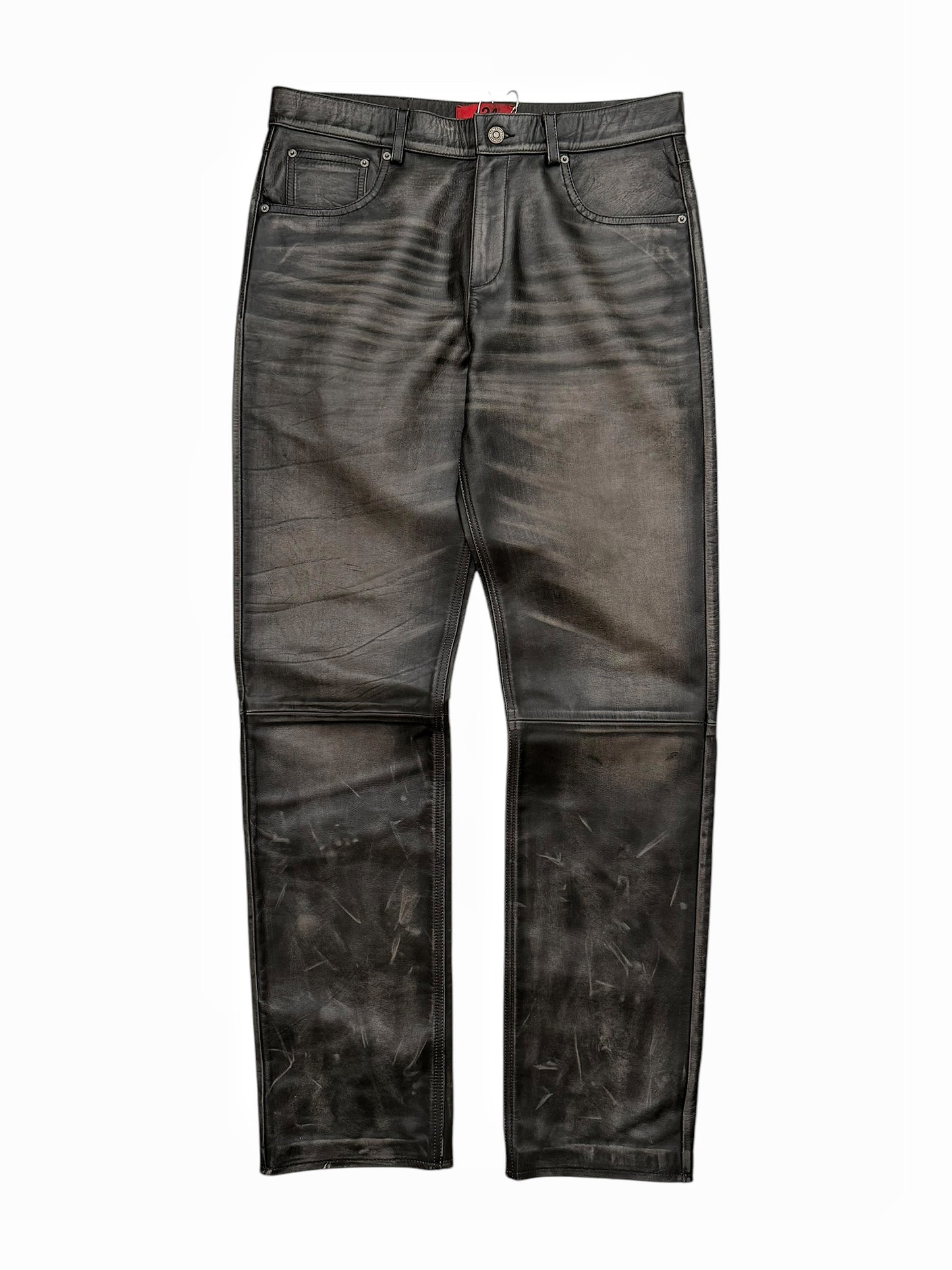 Leather Jeans Rub Distressed Pants