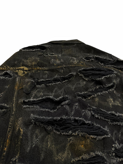 Mud Show Distressed Shredded Denim Trucker Jacket