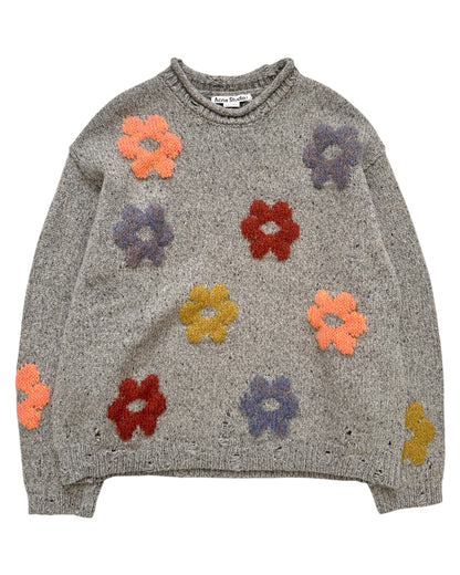 Distressed Flower Mock Neck Sweater