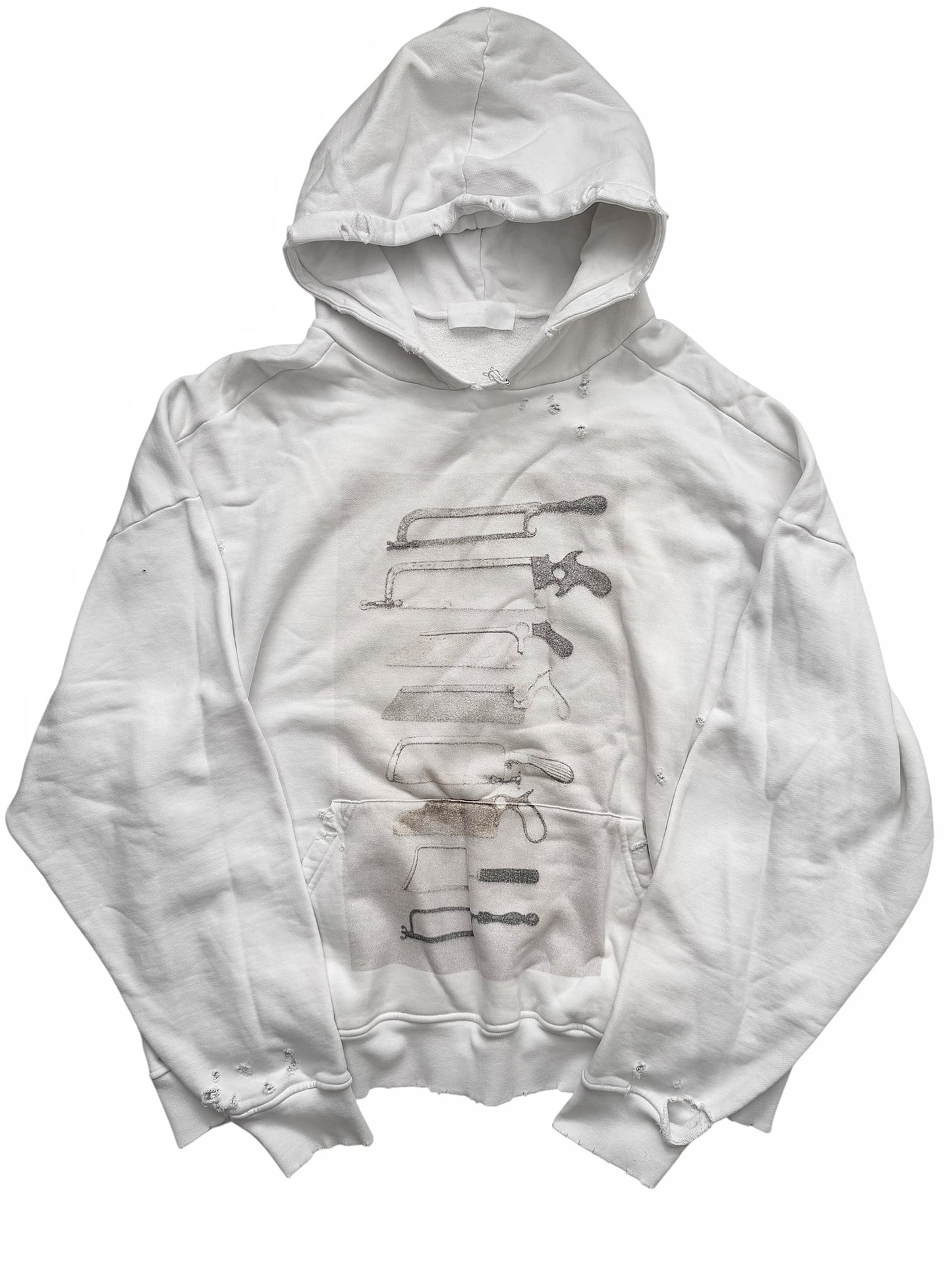 Bone Saw Photograph Distressed White Hoodie