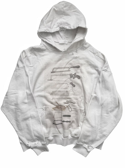 Bone Saw Photograph Distressed White Hoodie