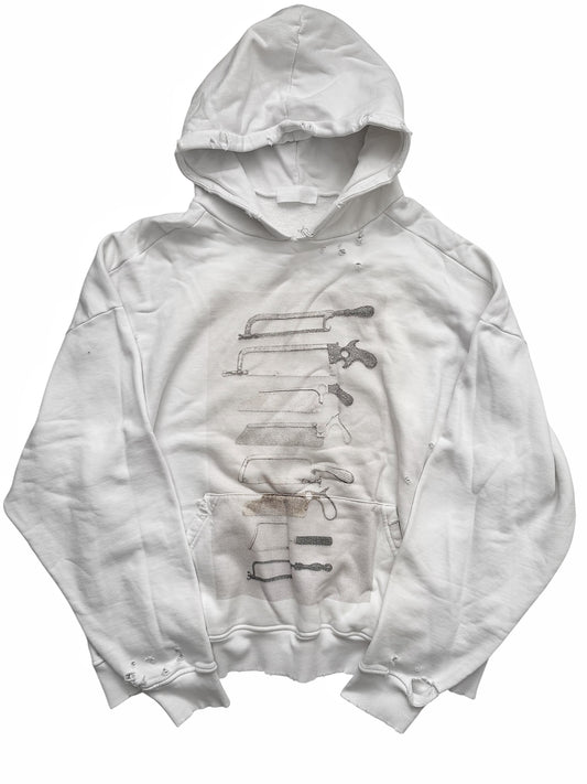 Bone Saw Photograph Distressed White Hoodie