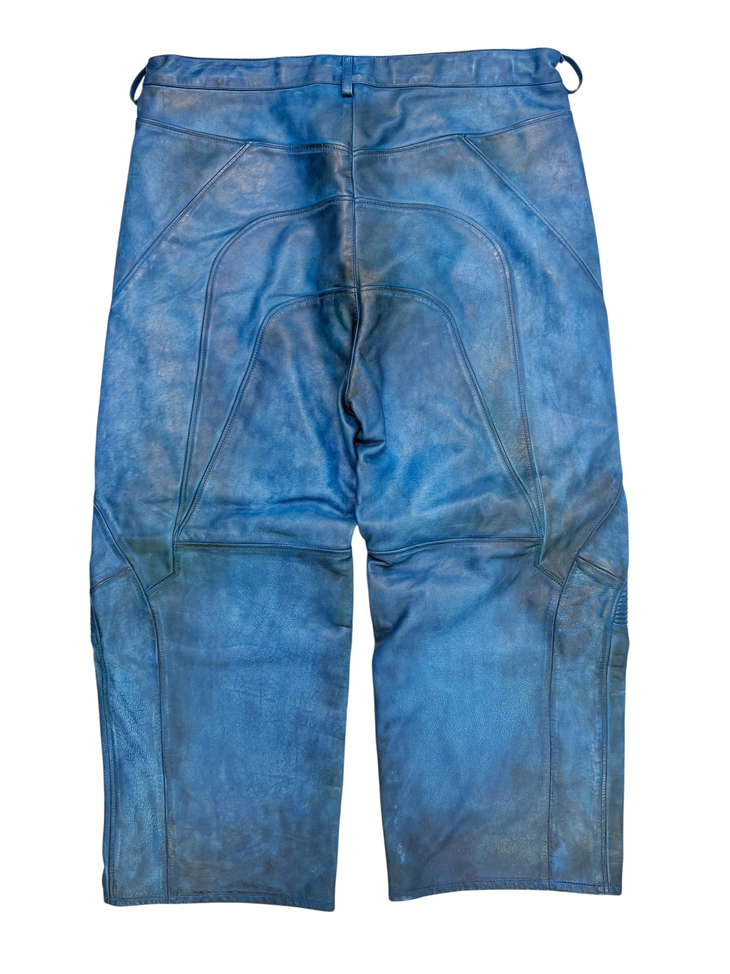 Mudshow Graffiti Baggy Blue Leather Biker Pants