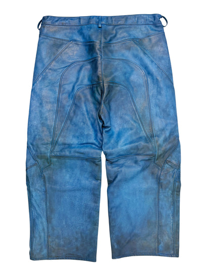 Mudshow Graffiti Baggy Blue Leather Biker Pants