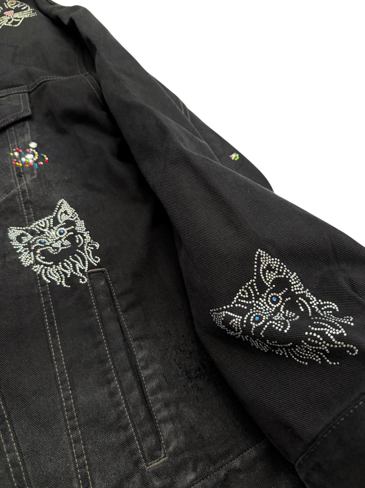 2022 Bedazzled Graffiti Doodle Distressed Denim Trucker Jacket