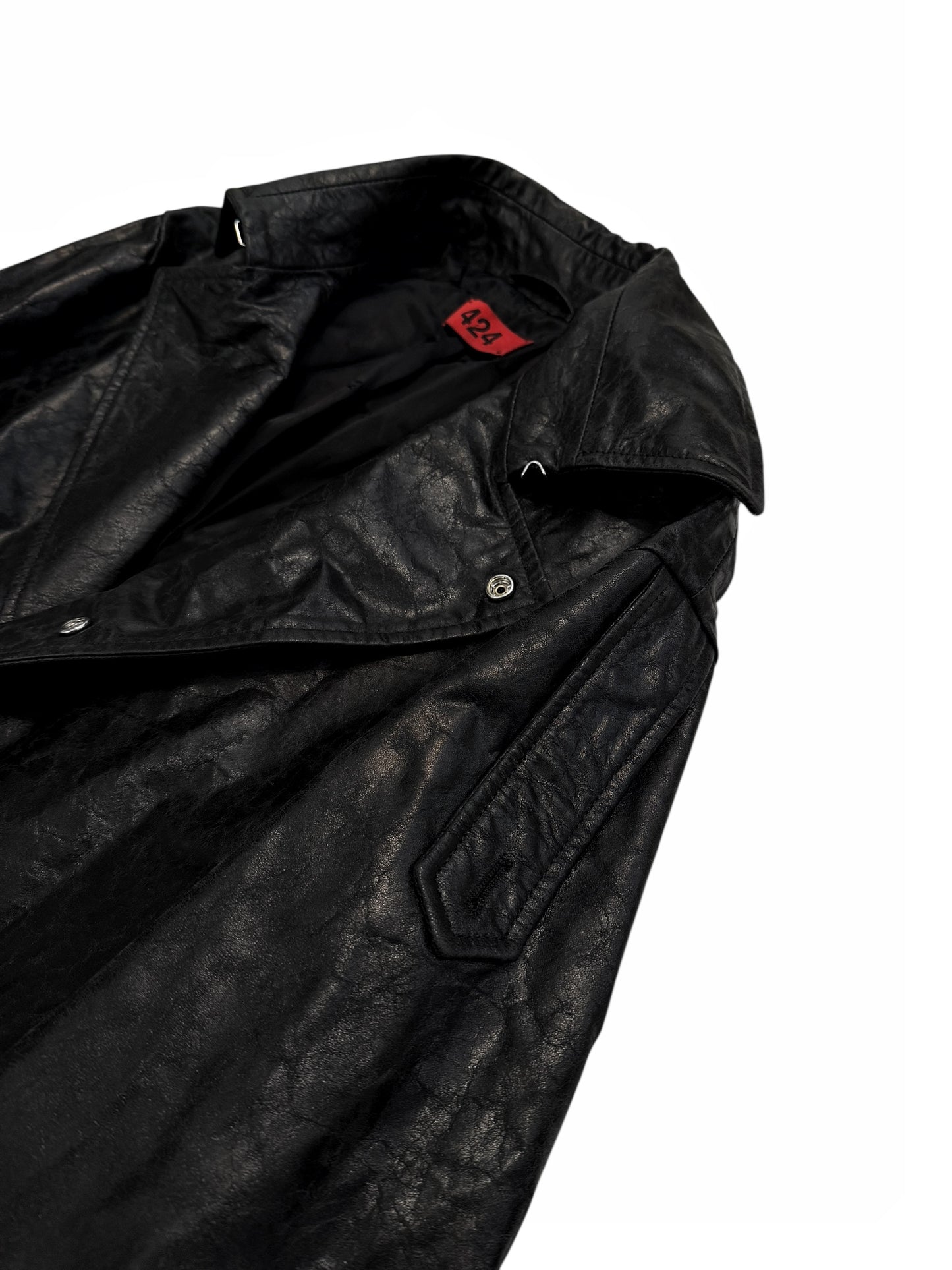 2024 Paper Effect Distressed Leather Trench Coat