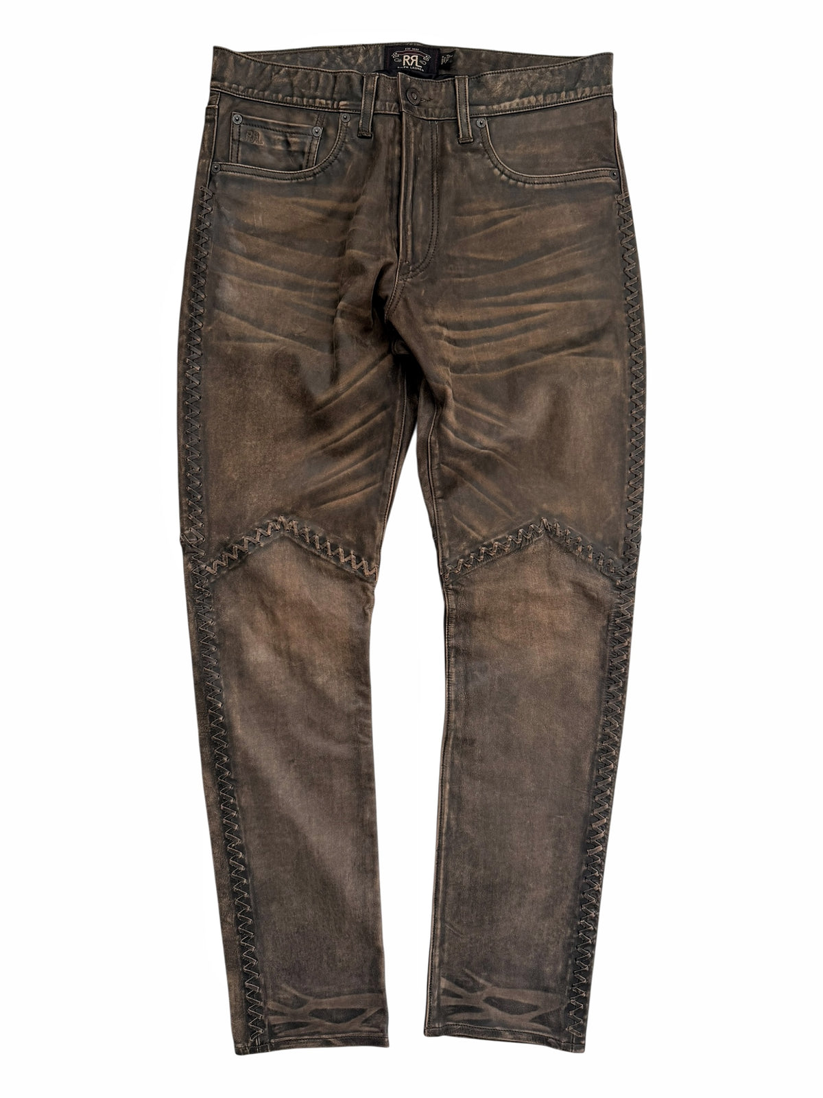 Whipstitch Lace Leather Distressed Pants