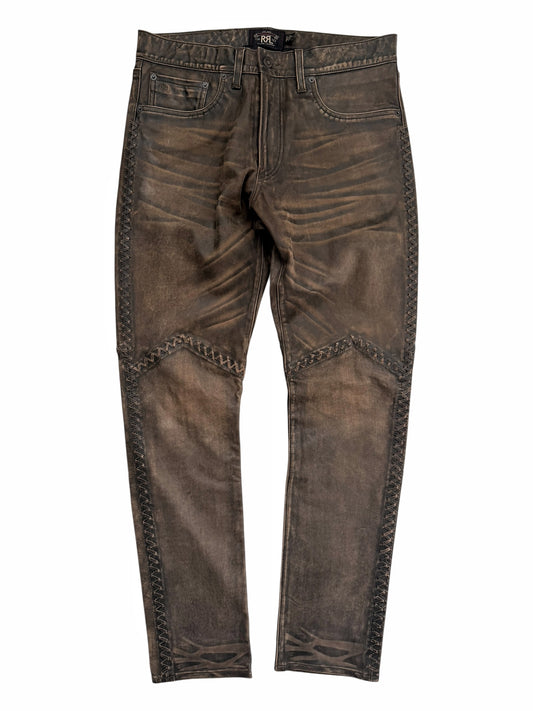 Whipstitch Lace Leather Distressed Pants