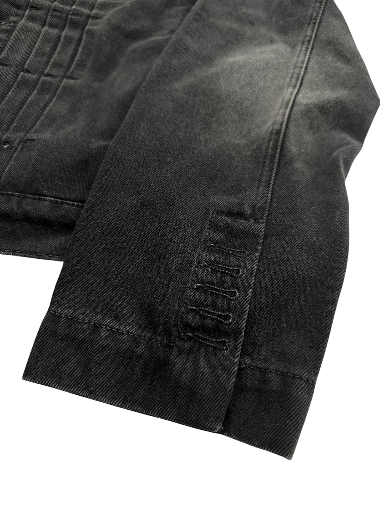 Faded Black Patch Denim Pleat Trucker Jacket