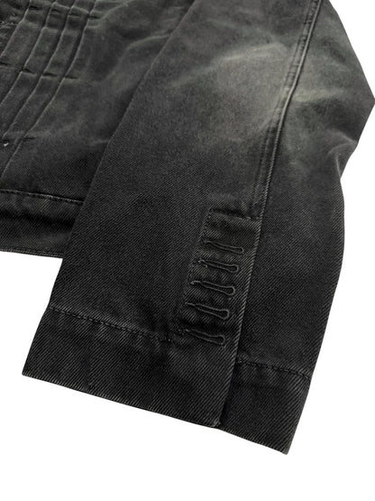 Faded Black Patch Denim Pleat Trucker Jacket