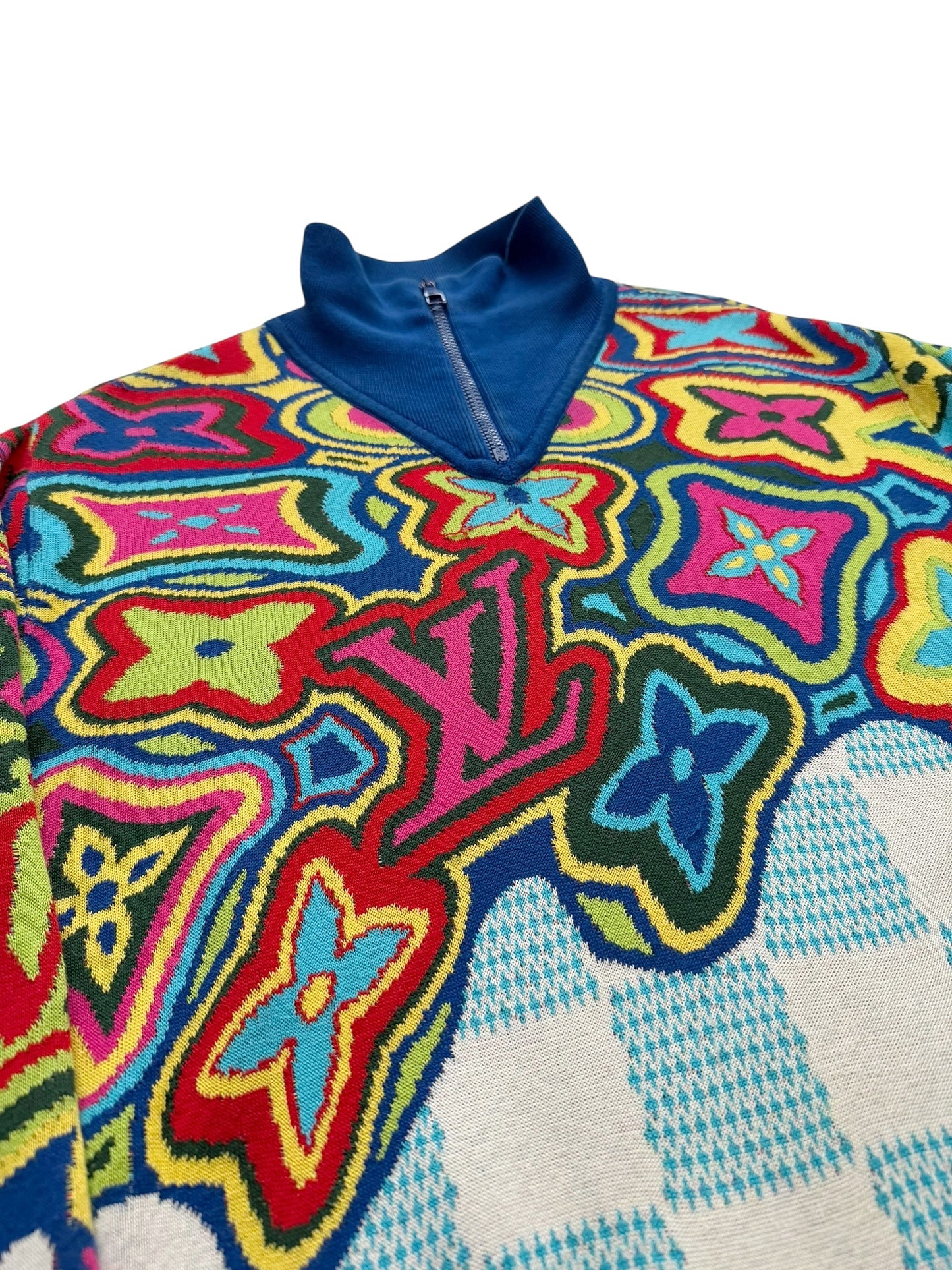 Distorted Abstract Damier Half Zip Sweater