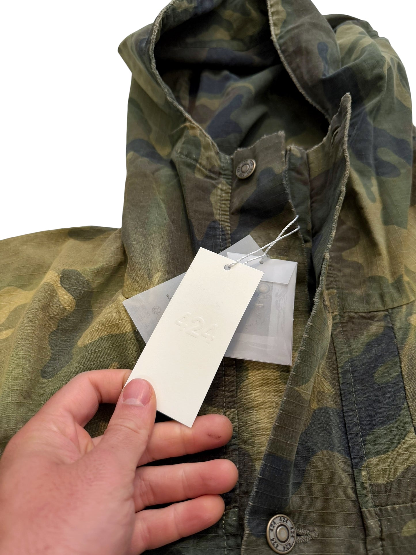Distressed Cropped Camo Anorak Parka Jacket