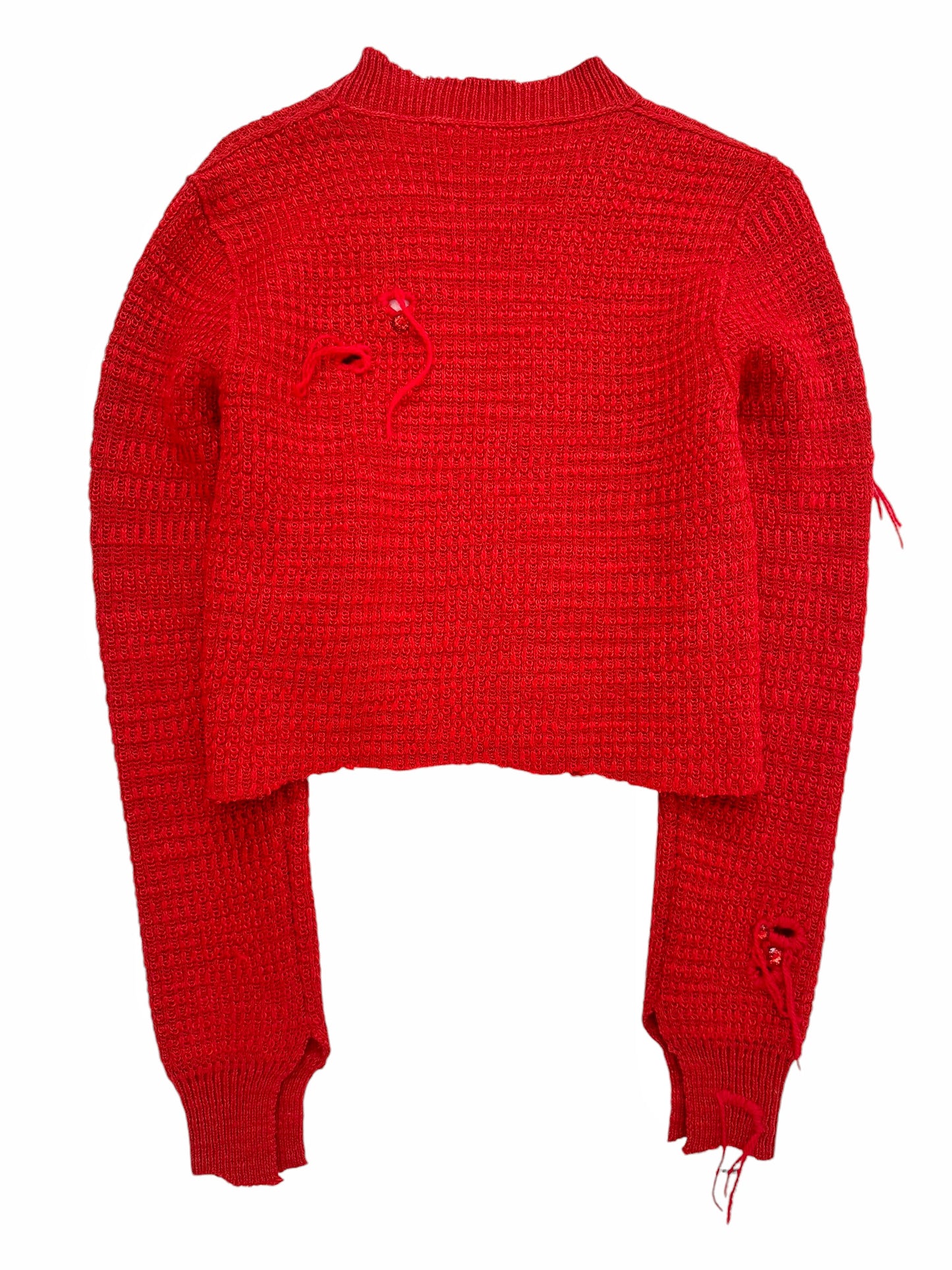 Deconstructed Cropped Distressed Red Knit Sweater