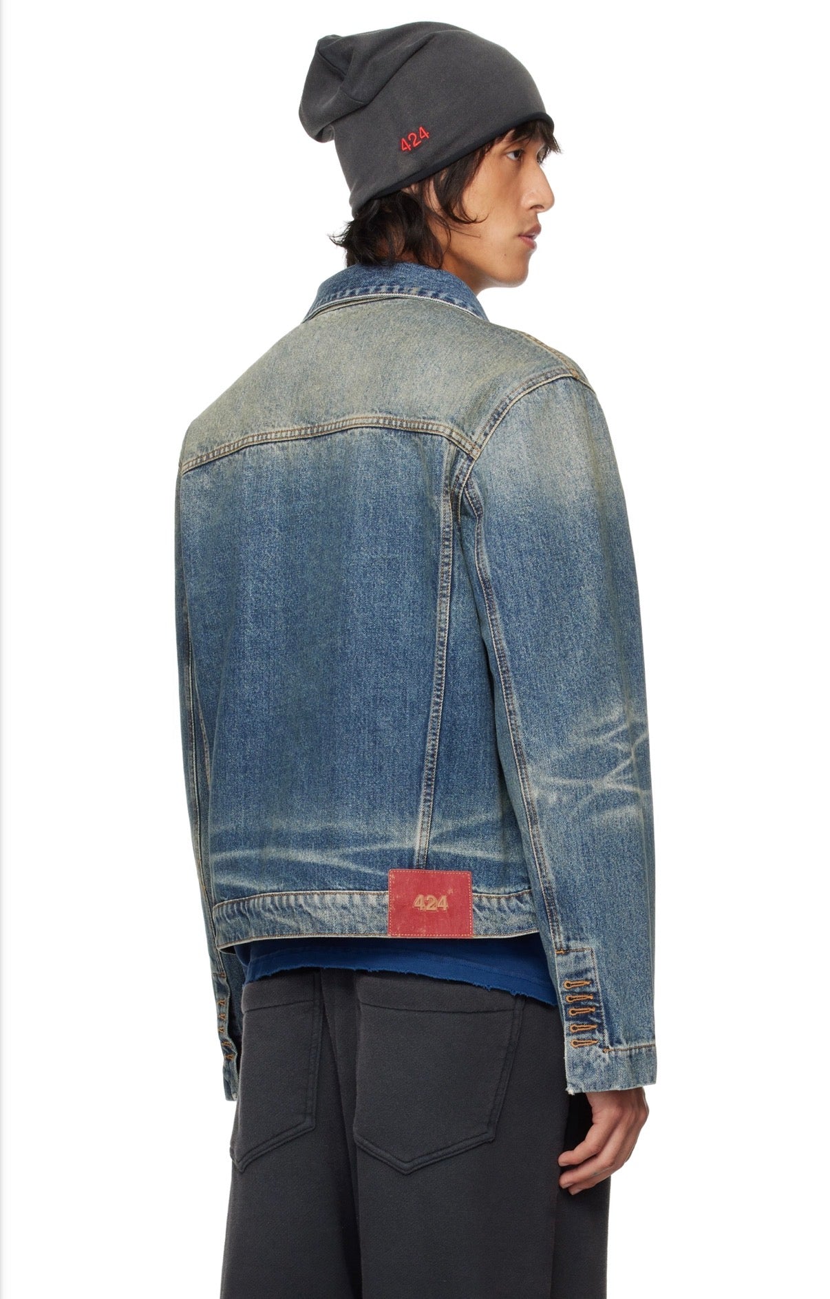 Sun Faded Denim Pleated Trucker Jacket