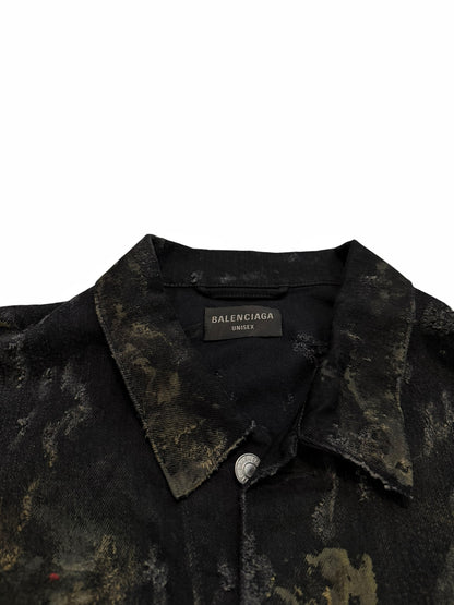 Mud Show Distressed Shredded Denim Trucker Jacket