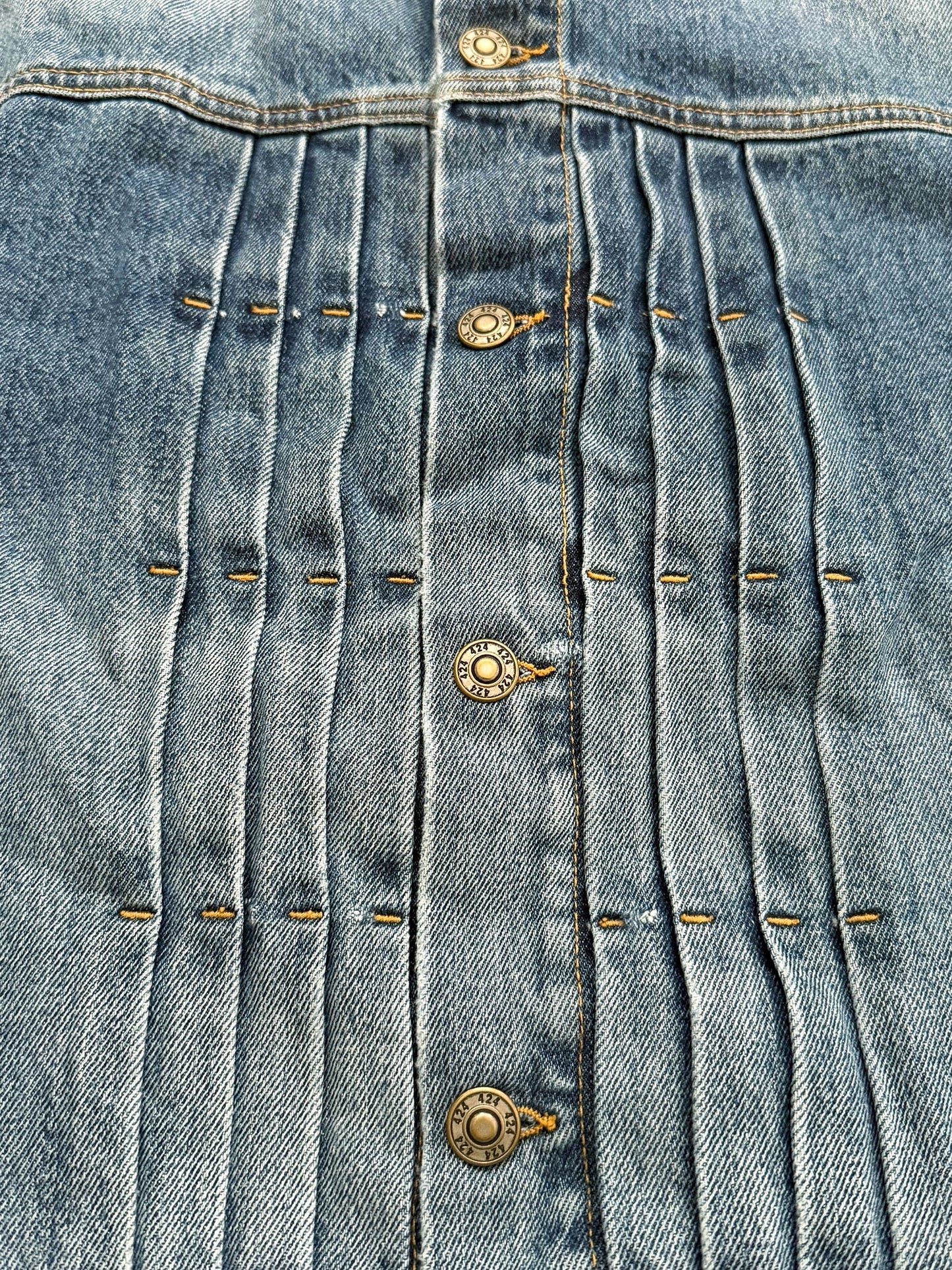 Japanese Wash Mandarin Collar Pleated Denim Trucker