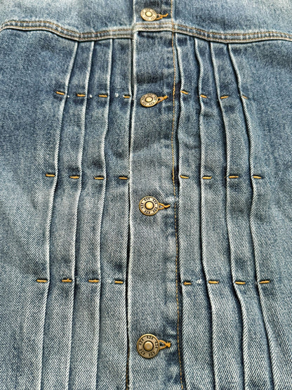 Japanese Wash Mandarin Collar Pleated Denim Trucker
