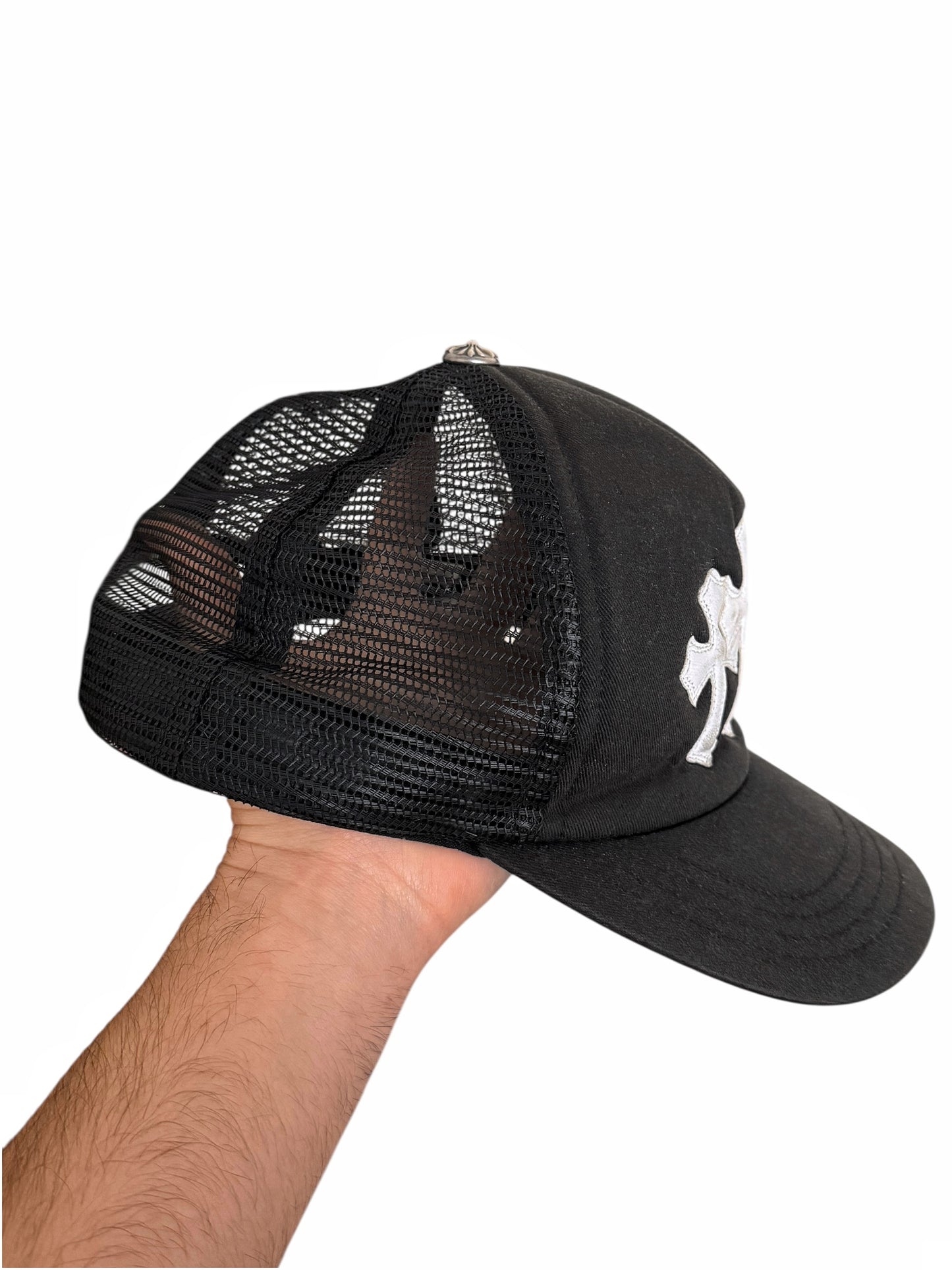 Vintage Triple White Leather Cross Trucker Hat