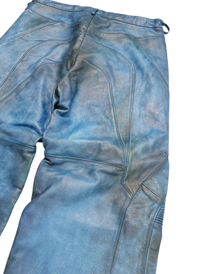 Mudshow Graffiti Baggy Blue Leather Biker Pants