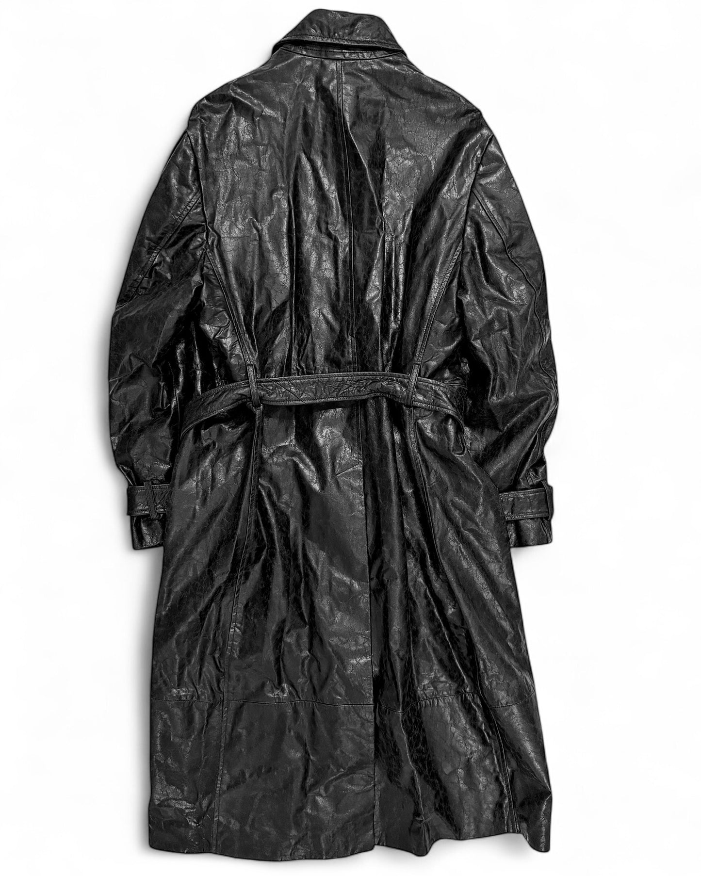 2024 Paper Effect Distressed Leather Trench Coat