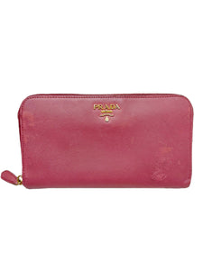 Pink Leather Zip Saffiano Wallet