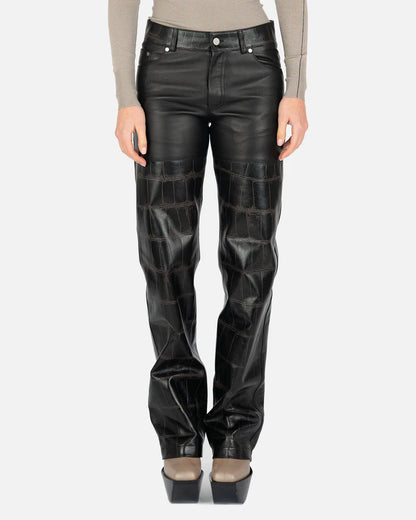 Hybrid Lambskin Leather Croc Embossed Trouser