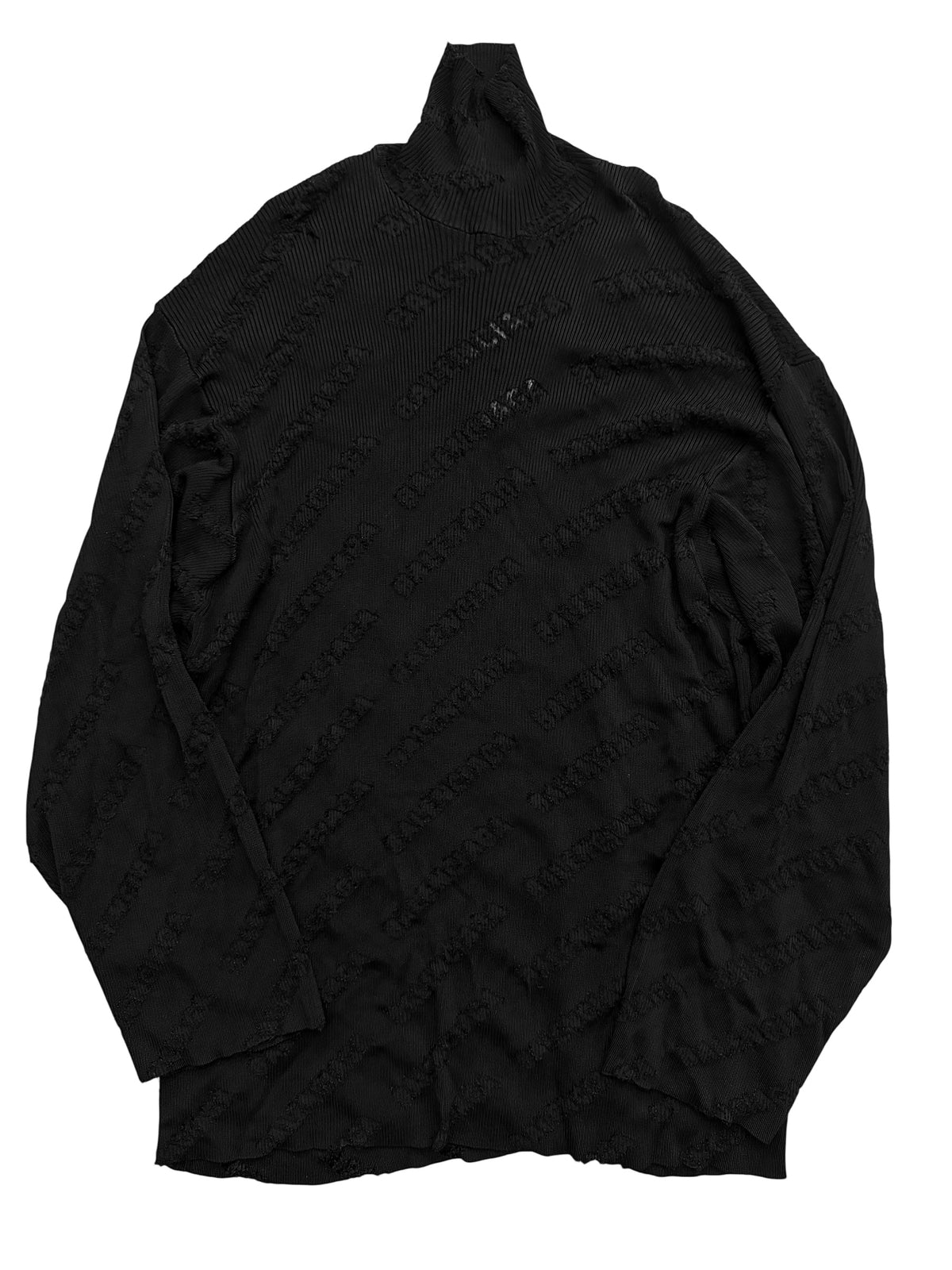 Mesh Distressed Logo Viscose Turtleneck Sweater