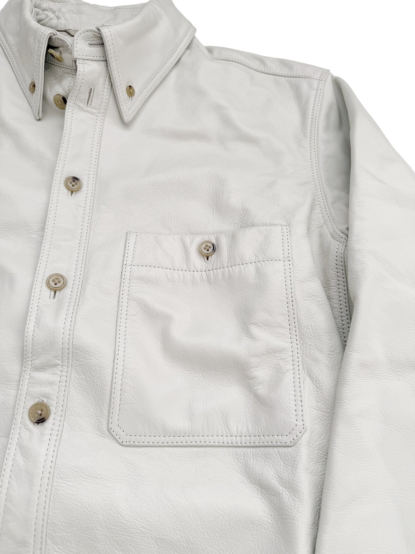 White Leather Over Shirt Jacket