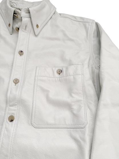 White Leather Over Shirt Jacket