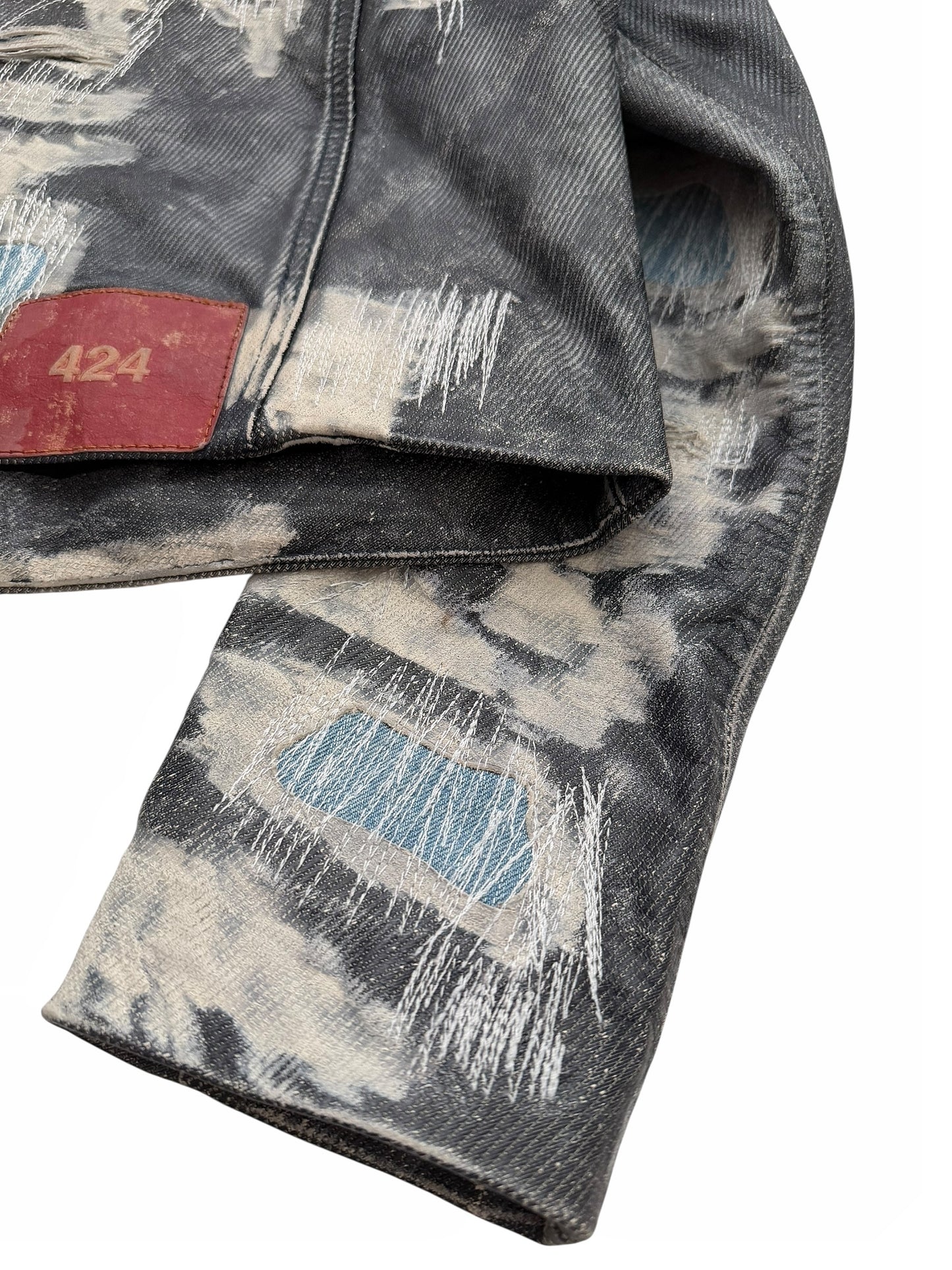 Distressed Leather (Denim Effect) Trucker Jacket