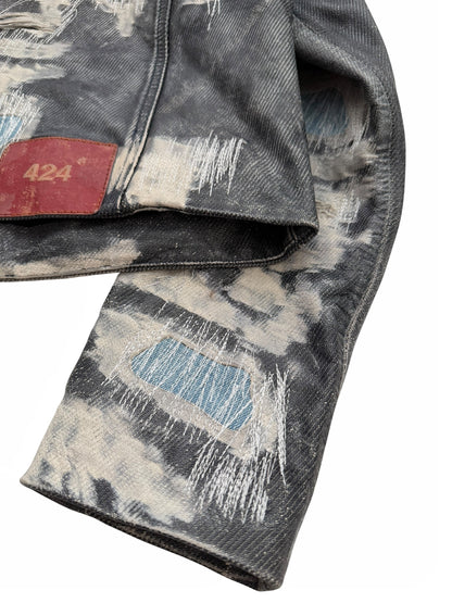 Distressed Leather (Denim Effect) Trucker Jacket