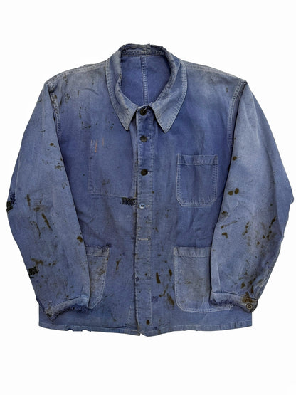 1930’s Distressed Repaired Indigo French Workwear Chore Jacket