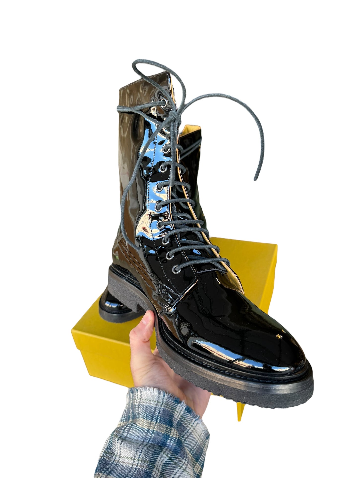 Runway Patent Combat Boots