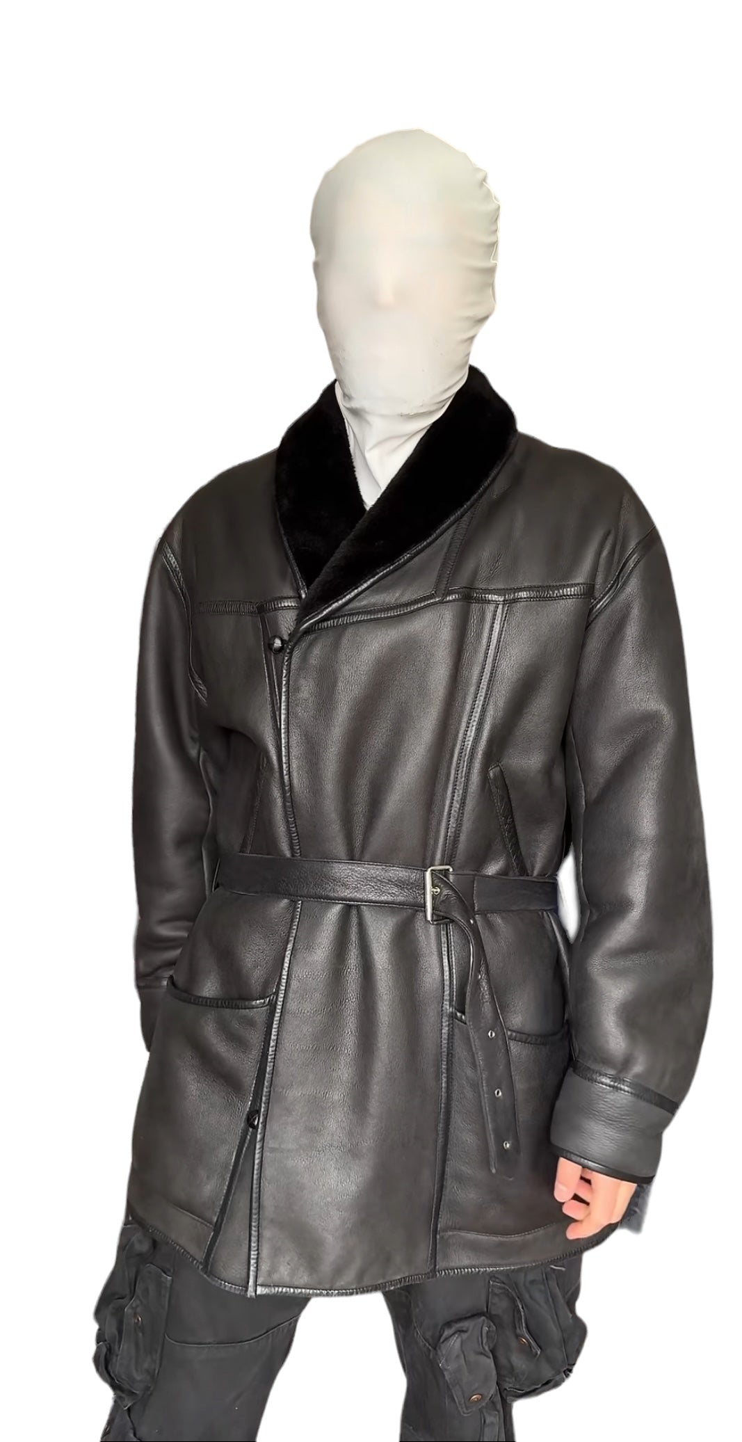 1980’s Long Buckle Sheepskin Leather Flight Coat