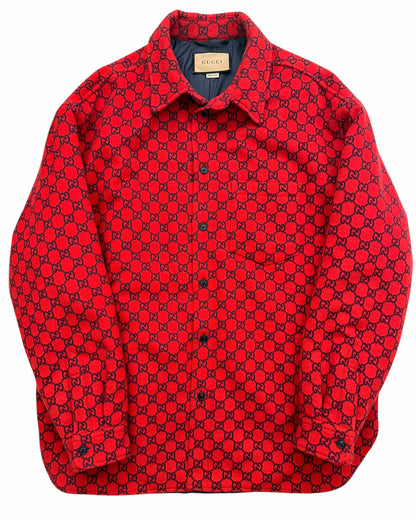 Red Wool Flannel Overshirt Padded Shirt