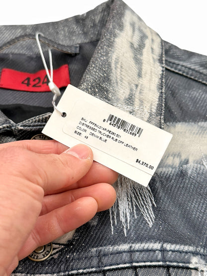Distressed Leather (Denim Effect) Trucker Jacket