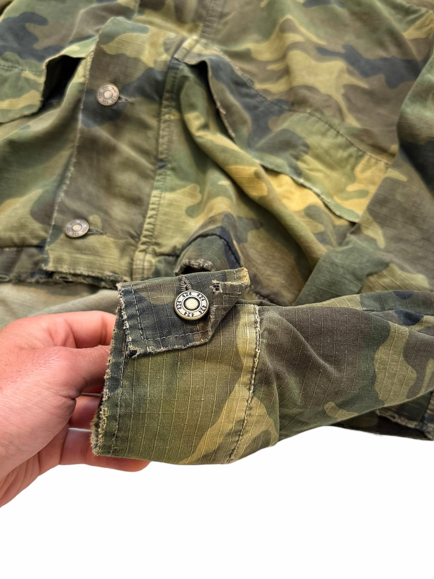 Distressed Cropped Camo Anorak Parka Jacket
