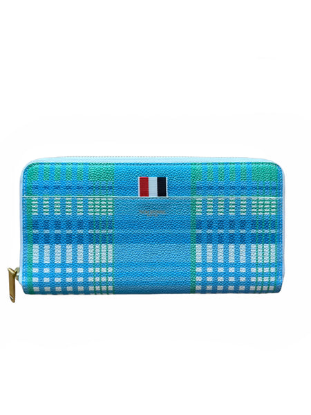 Plaid Blue Pebble Leather Wallet