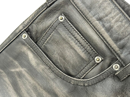 Leather Jeans Rub Distressed Pants