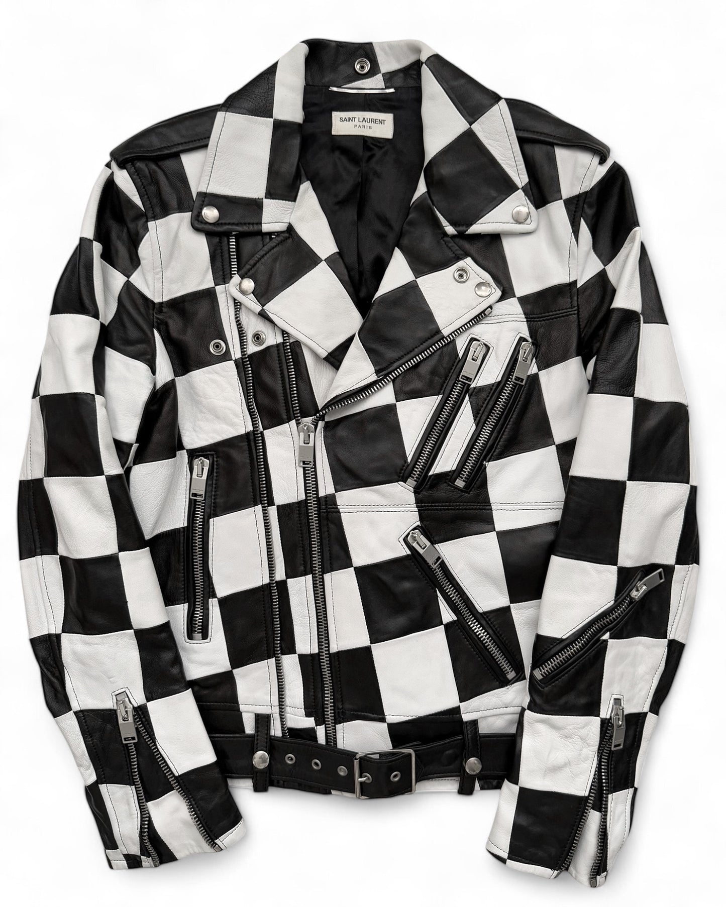 SS14 Checkerboard Patchwork L01 Lambskin Motorcycle Jacket